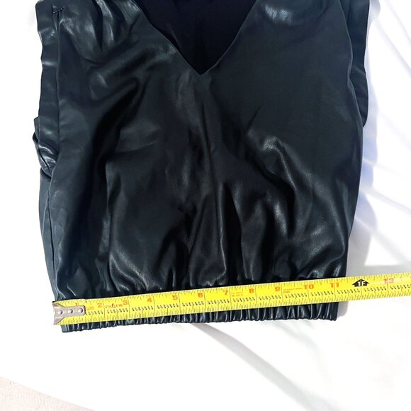 Anthropologie Bishop + Young Simone Vegan Faux-Leather Banded V-Neck Top - Picture 12 of 15